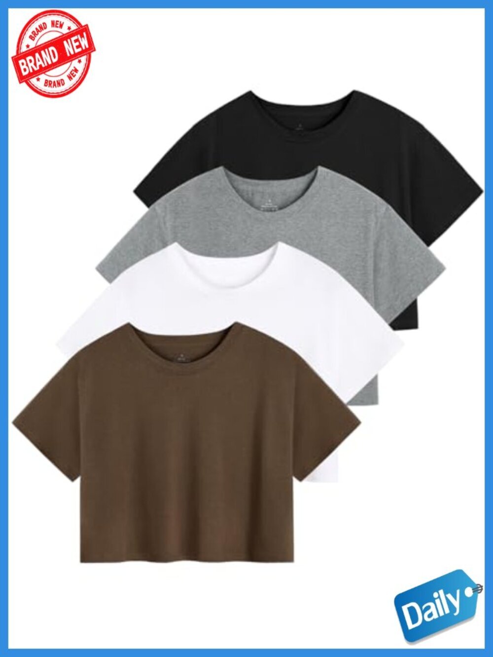 4 Pack Women's Cotton Crop Tops Short Sleeve Athletic Workout Tees Loose Fit